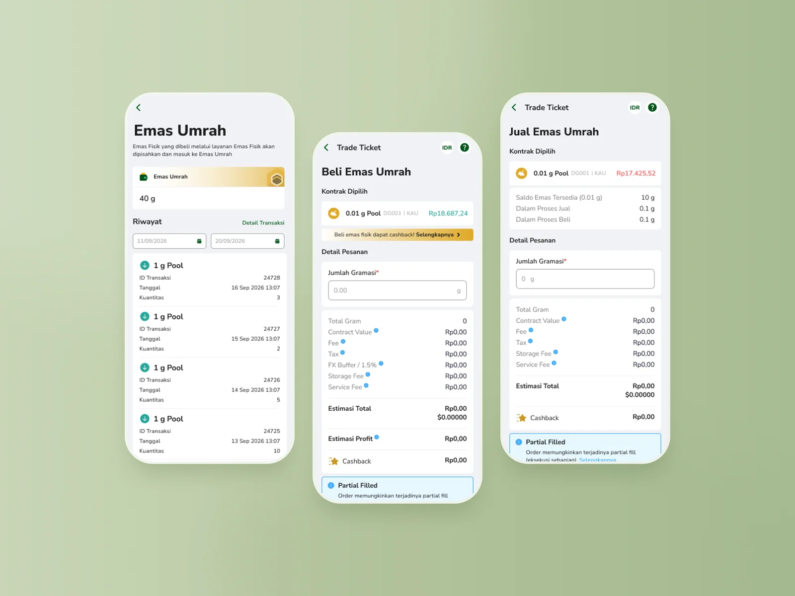 Gold to Mecca Umrah wallet interface