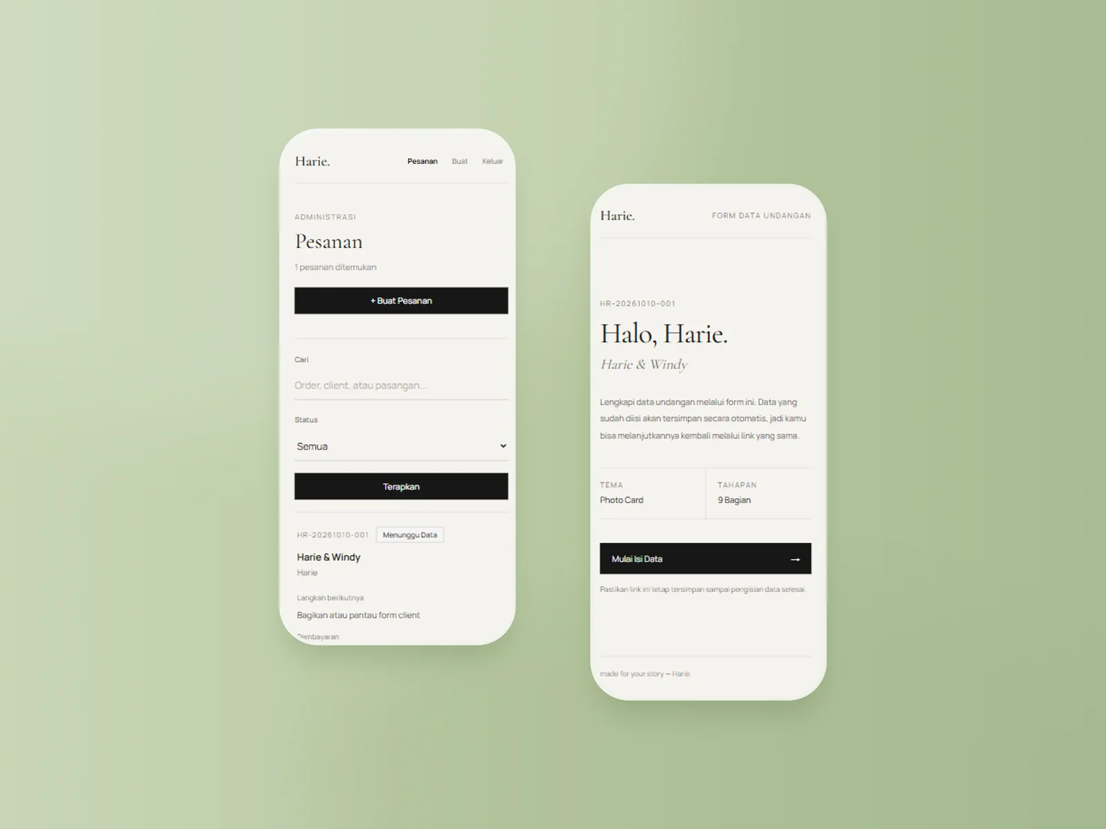 Harie Digital Invitation administration workflow